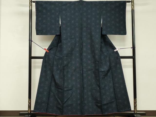 平和屋着物■上質な紬　麻の葉文様　正絹　逸品　未使用　DABE2837cd