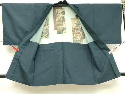 平和屋着物■男性 紬 アンサンブル 長羽織 霞地紋 正絹 逸品 DABE2840cd