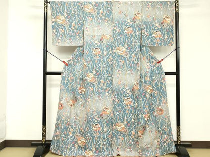 平和屋着物■上質な小紋　ふくれ織　草花丸文　暈し染め　金彩　反端付き　正絹　逸品　DABE2845cd