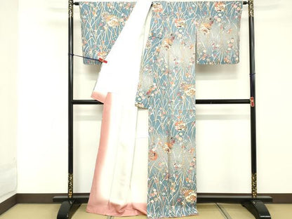 平和屋着物■上質な小紋　ふくれ織　草花丸文　暈し染め　金彩　反端付き　正絹　逸品　DABE2845cd