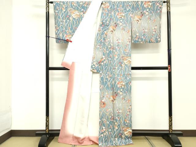 平和屋着物■上質な小紋　ふくれ織　草花丸文　暈し染め　金彩　反端付き　正絹　逸品　DABE2845cd