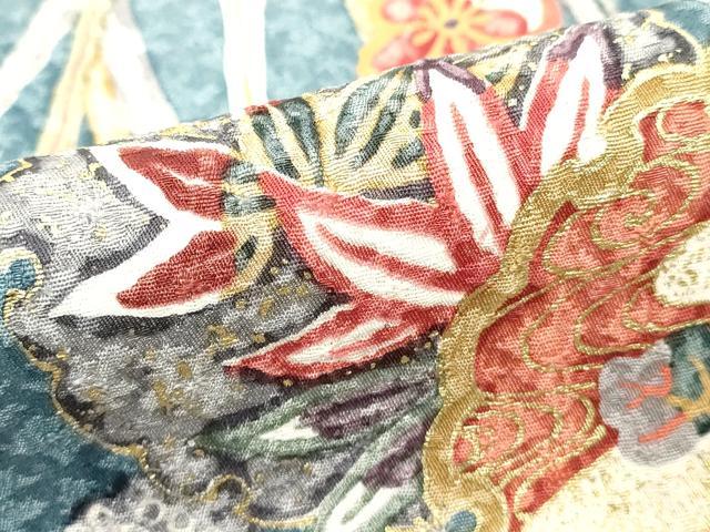 平和屋着物■上質な小紋　ふくれ織　草花丸文　暈し染め　金彩　反端付き　正絹　逸品　DABE2845cd