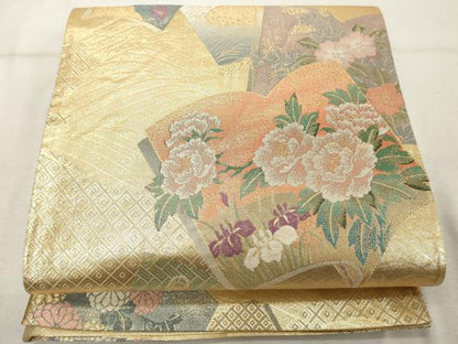 平和屋着物◎佐賀錦　六通柄袋帯　冊子草花文　金糸　正絹　逸品　DABE2848cd