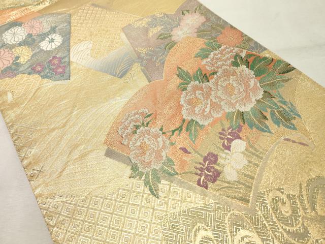 平和屋着物◎佐賀錦　六通柄袋帯　冊子草花文　金糸　正絹　逸品　DABE2848cd
