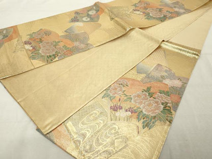 平和屋着物◎佐賀錦　六通柄袋帯　冊子草花文　金糸　正絹　逸品　DABE2848cd