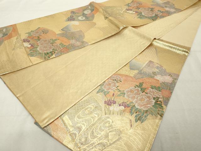 平和屋着物◎佐賀錦　六通柄袋帯　冊子草花文　金糸　正絹　逸品　DABE2848cd