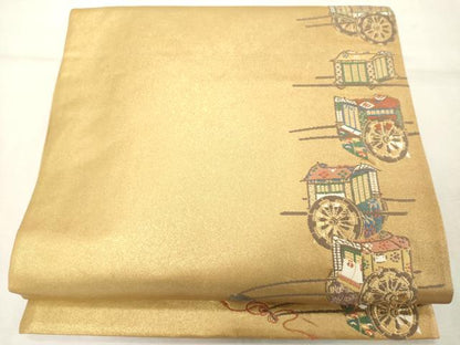 平和屋着物◎太鼓柄袋帯　平安輿車文　金糸　正絹　逸品　DABE2854cd