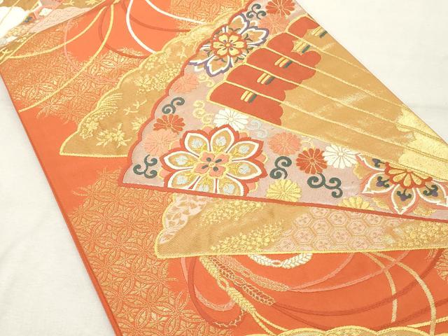 平和屋着物◎六通柄袋帯　檜扇花文　金銀糸　正絹　逸品　DABE2857cd