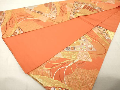 平和屋着物◎六通柄袋帯　檜扇花文　金銀糸　正絹　逸品　DABE2857cd