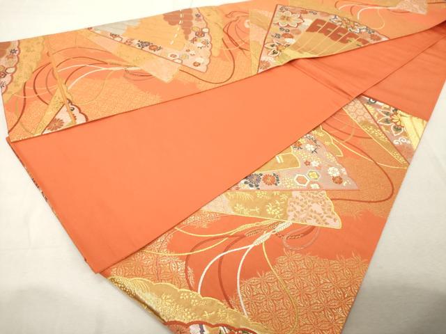 平和屋着物◎六通柄袋帯　檜扇花文　金銀糸　正絹　逸品　DABE2857cd