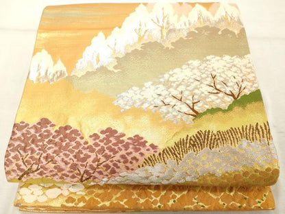 平和屋着物◎六通柄袋帯　風景文　金銀糸　正絹　逸品　DABE2858cd