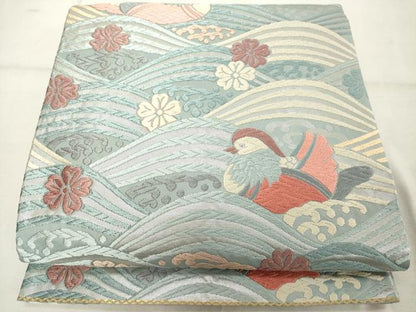 平和屋着物◎六通柄袋帯　唐織　花鳥文　銀糸　正絹　逸品　DABE2860cd