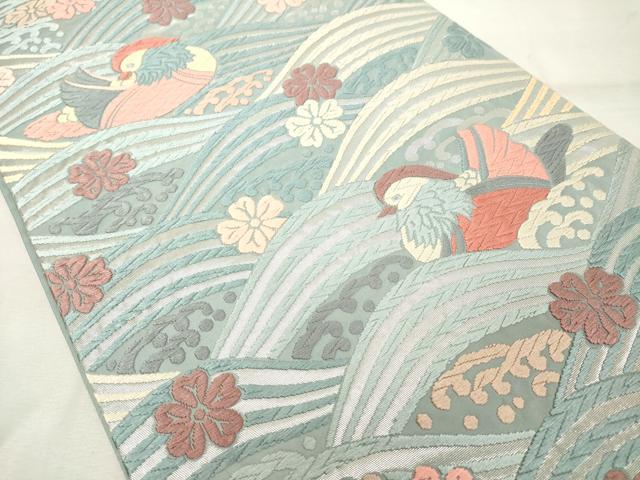 平和屋着物◎六通柄袋帯　唐織　花鳥文　銀糸　正絹　逸品　DABE2860cd