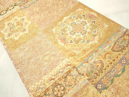 平和屋着物◎六通柄袋帯　唐織　正倉院花鳥文　金糸　正絹　逸品　DABE2861cd