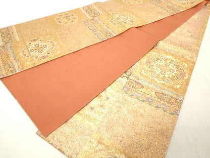 平和屋着物◎六通柄袋帯　唐織　正倉院花鳥文　金糸　正絹　逸品　DABE2861cd