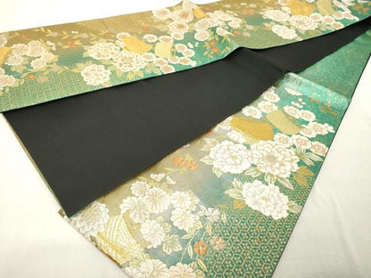 平和屋着物◎六通柄袋帯　糸巻花文　金糸　正絹　逸品　DABE2864cd