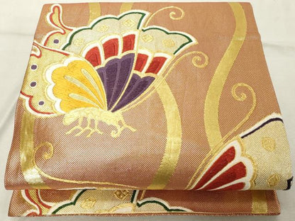 平和屋着物◎佐賀錦　六通柄袋帯　舞蝶文　金糸　正絹　逸品　DABE2865cd