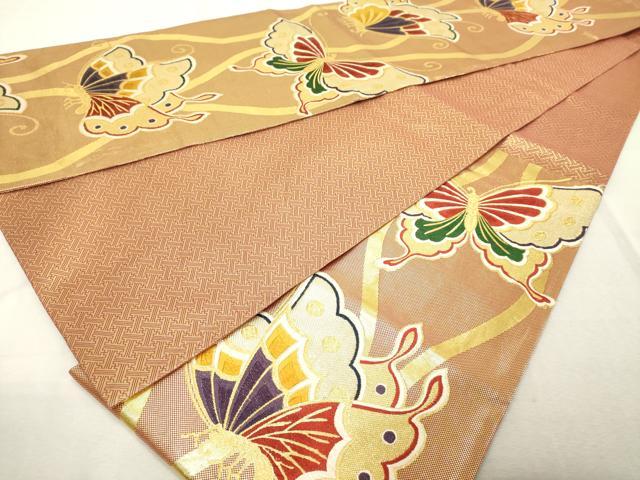 平和屋着物◎佐賀錦　六通柄袋帯　舞蝶文　金糸　正絹　逸品　DABE2865cd