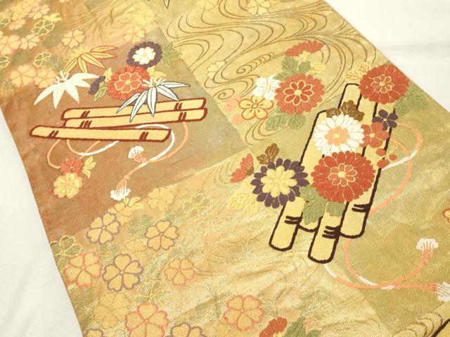 平和屋着物◎六通柄袋帯　唐織　花筏文　金糸　正絹　逸品　DABE2868cd