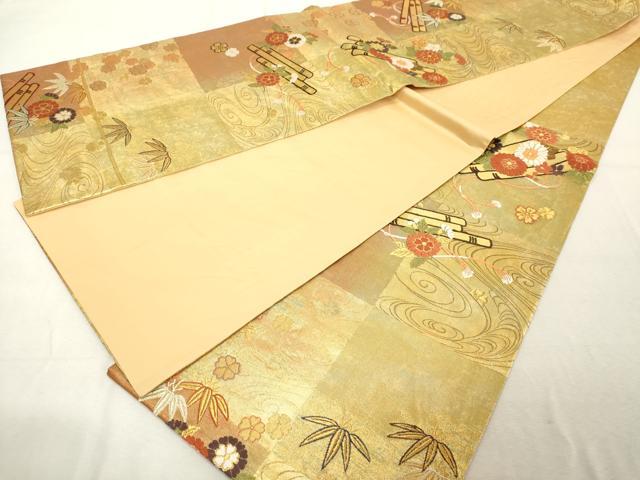 平和屋着物◎六通柄袋帯　唐織　花筏文　金糸　正絹　逸品　DABE2868cd