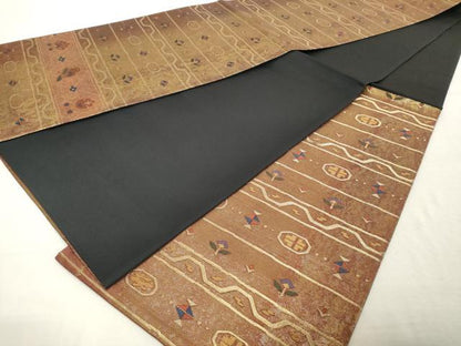 平和屋着物◎六通柄袋帯　花鳥文　金糸　正絹　逸品　DABE2869cd