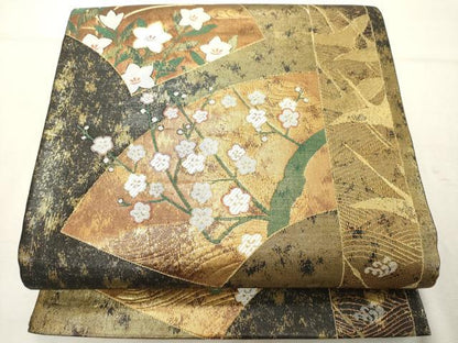 平和屋着物◎六通柄袋帯　地紙花文　金糸　正絹　逸品　DABE2870cd
