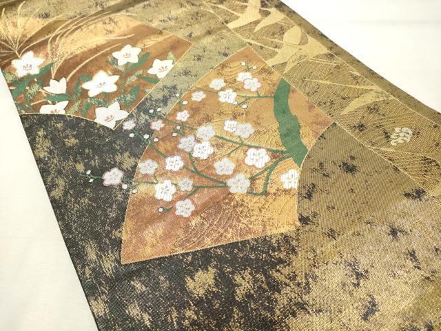 平和屋着物◎六通柄袋帯　地紙花文　金糸　正絹　逸品　DABE2870cd