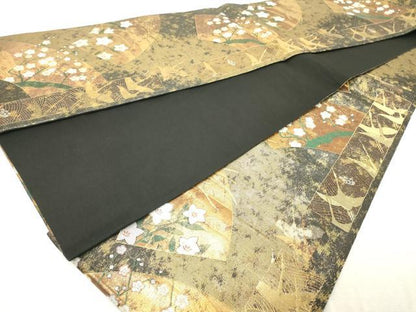 平和屋着物◎六通柄袋帯　地紙花文　金糸　正絹　逸品　DABE2870cd