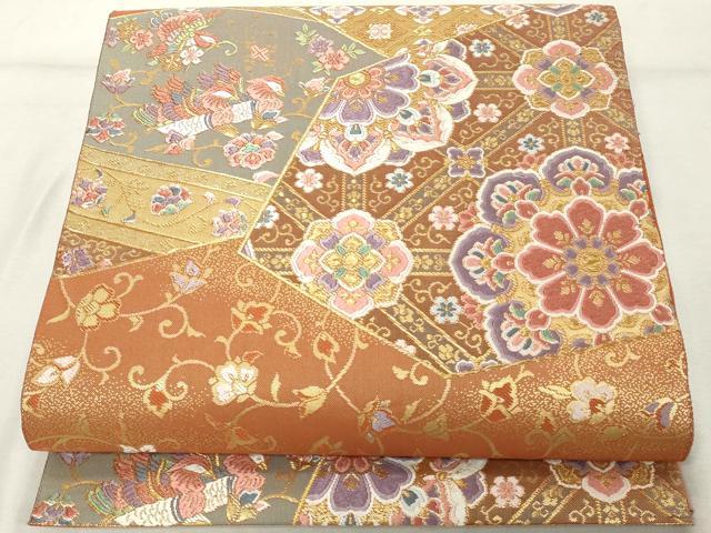 平和屋着物◎六通柄袋帯　唐織　裂取宝華文　金糸　正絹　逸品　DABE2871cd