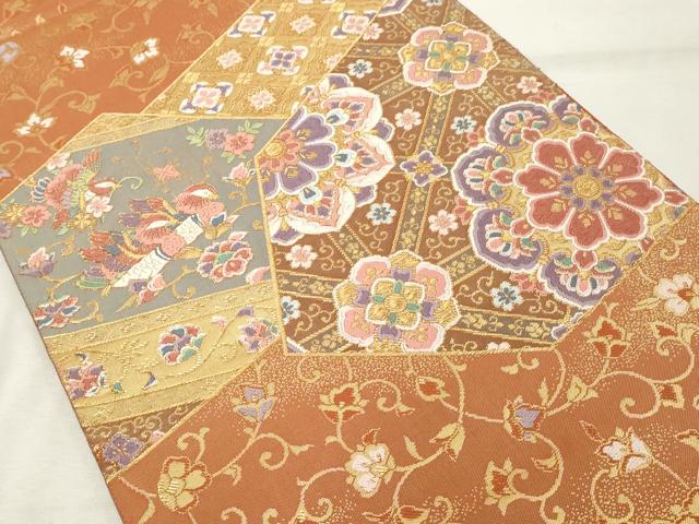 平和屋着物◎六通柄袋帯　唐織　裂取宝華文　金糸　正絹　逸品　DABE2871cd