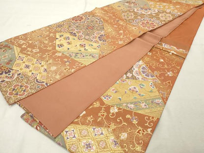 平和屋着物◎六通柄袋帯　唐織　裂取宝華文　金糸　正絹　逸品　DABE2871cd
