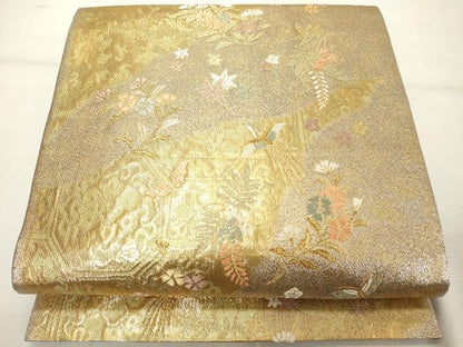 平和屋着物◎六通柄袋帯　道長鳳凰草花文　金糸　正絹　逸品　DABE2872cd