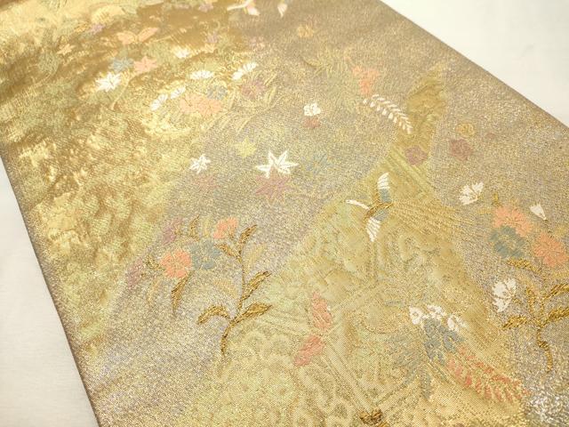 平和屋着物◎六通柄袋帯　道長鳳凰草花文　金糸　正絹　逸品　DABE2872cd
