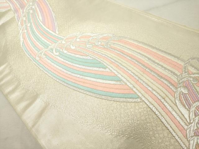 平和屋着物◎六通柄袋帯　唐織　荒波文　銀糸　正絹　逸品　DABE2876cd