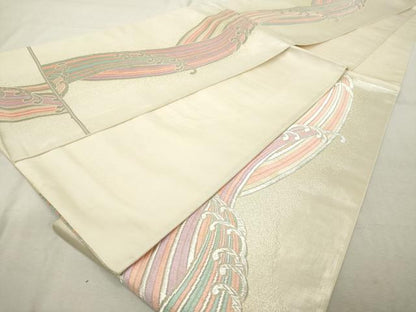 平和屋着物◎六通柄袋帯　唐織　荒波文　銀糸　正絹　逸品　DABE2876cd