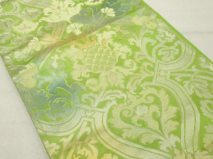 平和屋着物◎六通柄袋帯　花唐草文　金糸　正絹　逸品　DABE2884cd