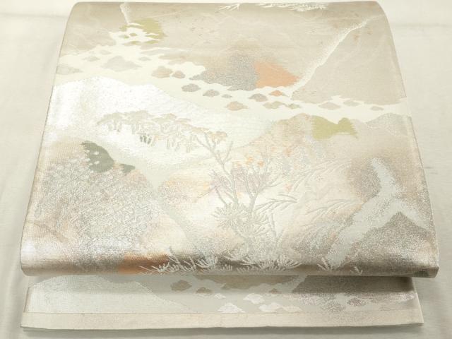 平和屋着物◎六通柄袋帯　枝花文　銀糸　正絹　逸品　DABE2885cd
