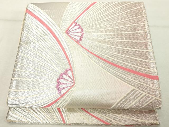 平和屋着物◎太鼓柄袋帯　舞花文　銀糸　正絹　逸品　DABE2888cd