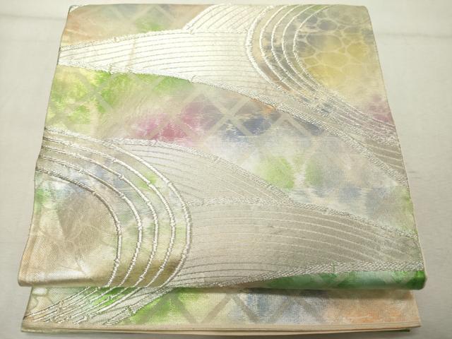 平和屋着物◎六通柄袋帯　流水吉祥文　銀糸　正絹　逸品　DABE2889cd