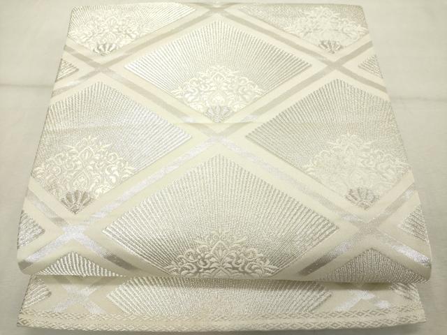 平和屋着物◎六通柄袋帯　花菱文　銀糸　正絹　逸品　DABE2891cd