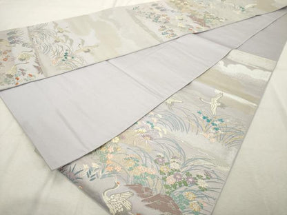 平和屋着物◎六通柄袋帯　唐織　草花文　鶴　金銀糸　正絹　逸品　DABE2896cd