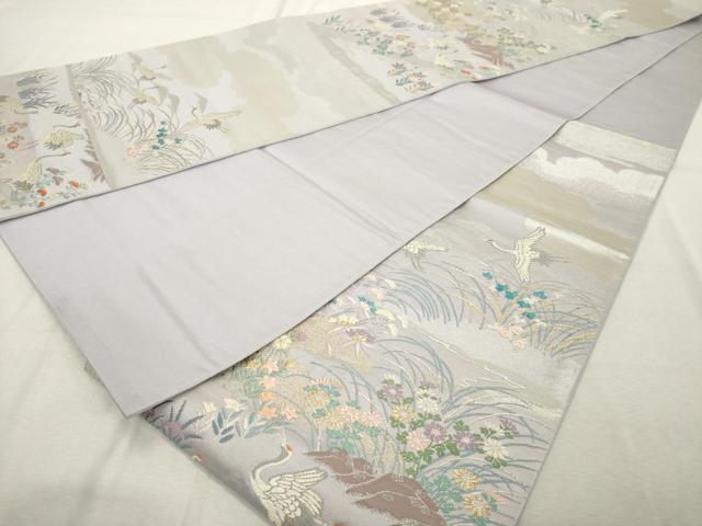 平和屋着物◎六通柄袋帯　唐織　草花文　鶴　金銀糸　正絹　逸品　DABE2896cd