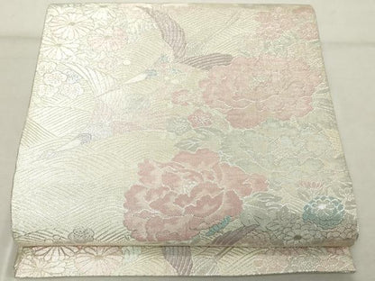 平和屋着物◎佐賀錦　六通柄袋帯　双鳥寿光文　九百錦　銀糸　正絹　逸品　DABE2900cd