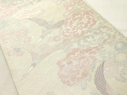 平和屋着物◎佐賀錦　六通柄袋帯　双鳥寿光文　九百錦　銀糸　正絹　逸品　DABE2900cd