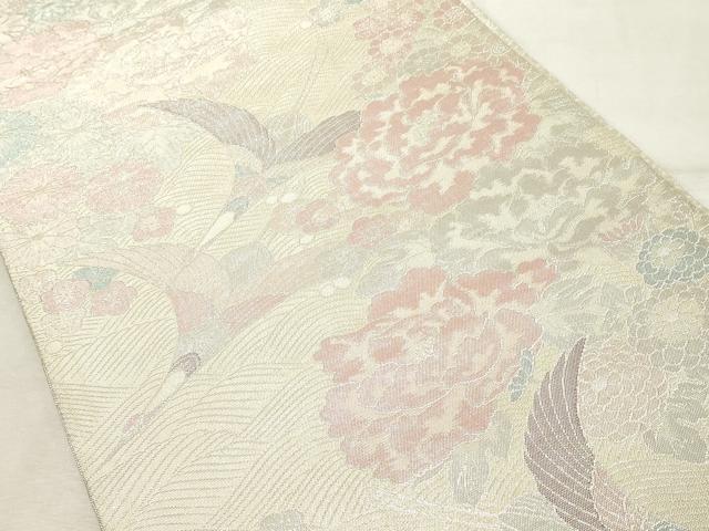 平和屋着物◎佐賀錦　六通柄袋帯　双鳥寿光文　九百錦　銀糸　正絹　逸品　DABE2900cd