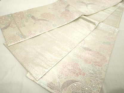 平和屋着物◎佐賀錦　六通柄袋帯　双鳥寿光文　九百錦　銀糸　正絹　逸品　DABE2900cd