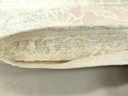 平和屋着物◎佐賀錦　六通柄袋帯　双鳥寿光文　九百錦　銀糸　正絹　逸品　DABE2900cd