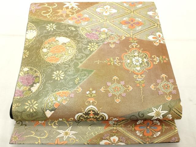 平和屋着物◎六通柄袋帯　唐織　舞花文　金糸　正絹　逸品　DABE2905cd