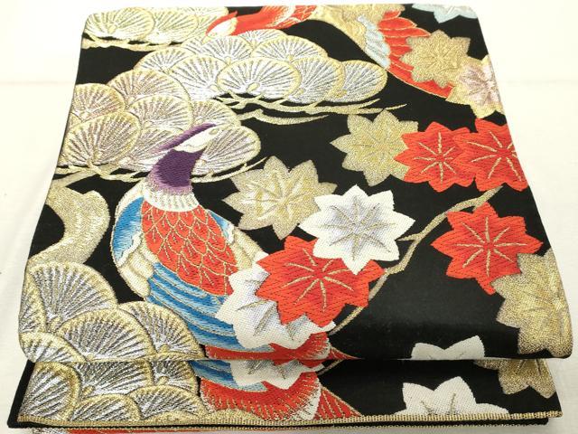 平和屋着物◎六通柄袋帯　唐織　花鳥文　黒地　金銀糸　正絹　逸品　DABE2906cd
