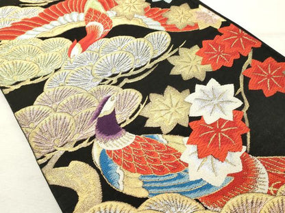 平和屋着物◎六通柄袋帯　唐織　花鳥文　黒地　金銀糸　正絹　逸品　DABE2906cd